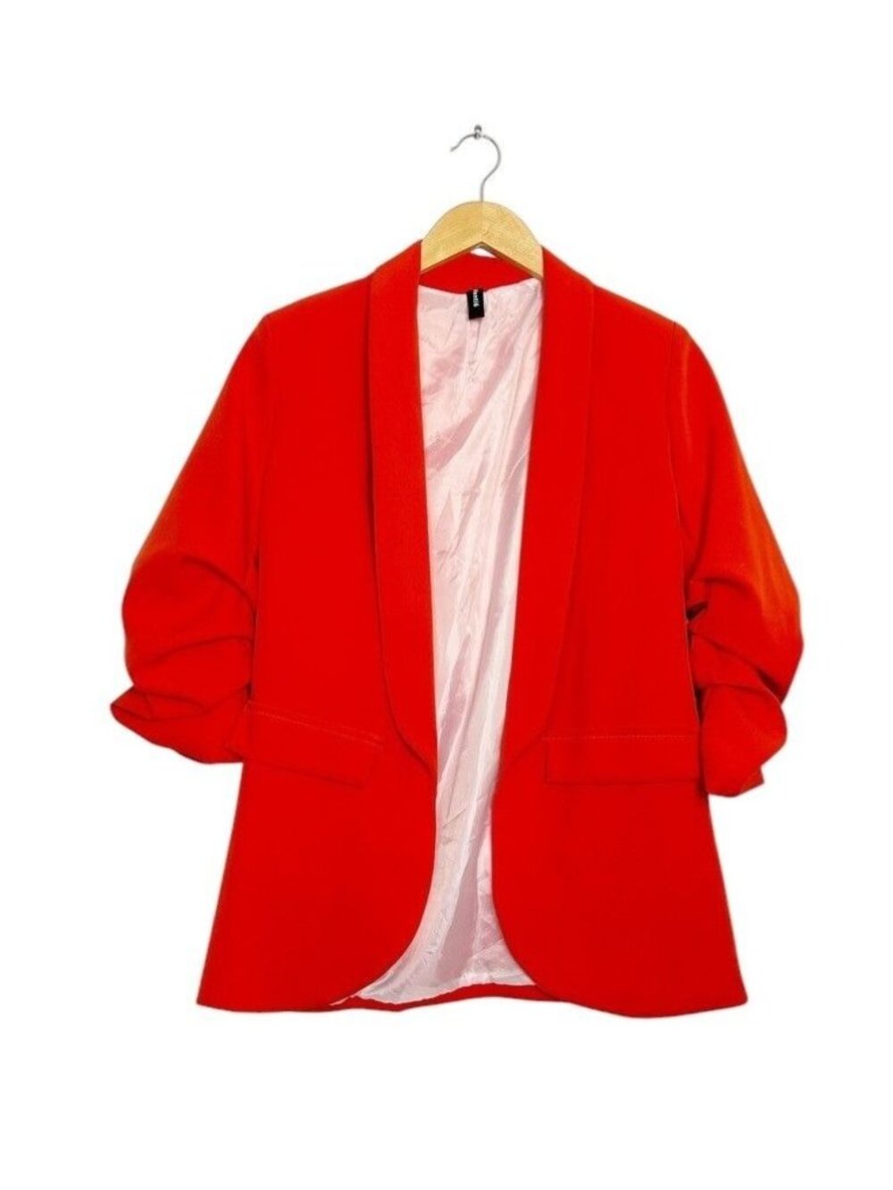 Venti6 Women's 3/4 Ruched Sleeve Blazer in Coral - Sz S